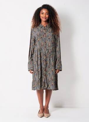 Rochie midi imprimeu fantezie mâneci lungi gri MARIE-SIXTINE femeie