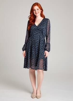 Rochie midi imprimeu floral mâneci lungi albastru MARIE-SIXTINE femeie
