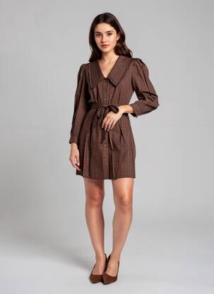 Rochie scurtă mâneci lungi mâneci lungi maro GRACE & MILA femeie