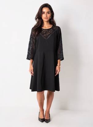 Rochie midi mâneci lungi mâneci lungi negru GRACE & MILA femeie