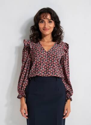 Bluză imprimeu floral mâneci lungi roșu CERISE BLUE femeie