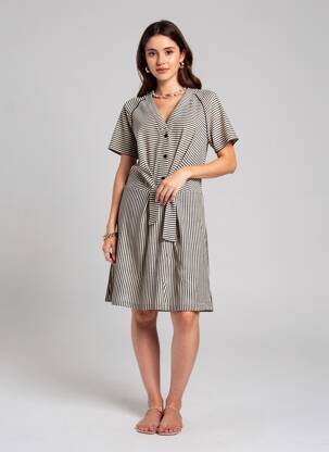 Rochie midi mâneci scurte mâneci scurte bej I.CODE (By IKKS) femeie