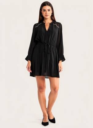 Rochie scurtă mâneci lungi mâneci lungi negru I.CODE (By IKKS) femeie