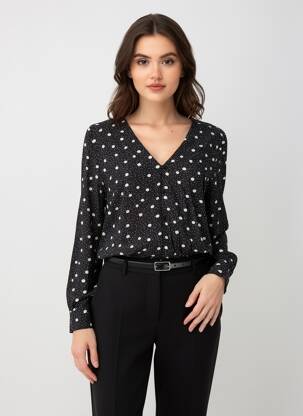 Bluză țesătură poplin mâneci lungi negru I.CODE (By IKKS) femeie
