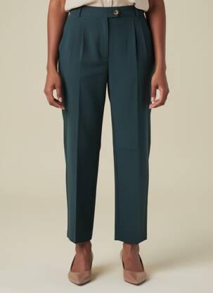 Pantalon drept talie cu cleme mărime normală verde DES PETITS HAUTS femeie