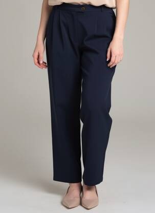 Pantalon drept talie cu cleme mărime normală albastru DES PETITS HAUTS femeie