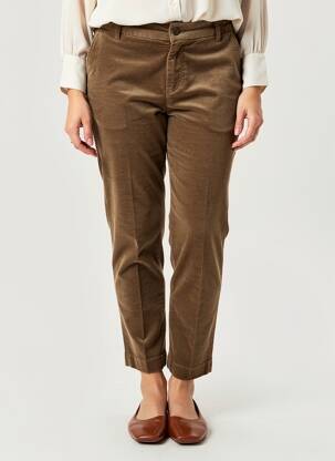 Pantalon chino închidere cu fermoar sub clapetă cu nasturi talie înaltă maro HOD femeie