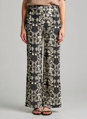 Pantalon larg închidere cu fermoar lateral talie înaltă negru ICHI femeie