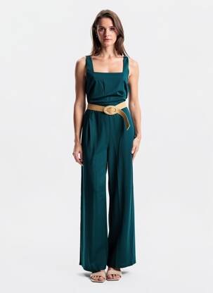 Salopetă-pantalon țesătură crep bretele subțiri verde TIFFOSI femeie
