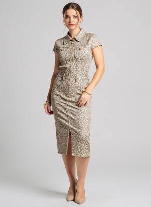 Rochie midi mâneci scurte mâneci scurte maro DENIM LIFE femeie