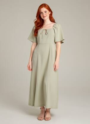 Rochie lungă mâneci scurte mâneci scurte verde ICHI femeie