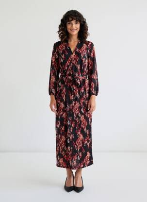 Rochie lungă imprimeu fantezie mâneci 3/4 roșu GARCIA femeie