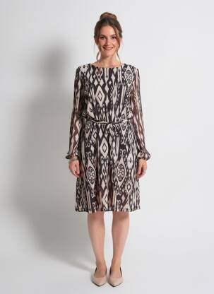 Rochie midi imprimeu fantezie mâneci lungi maro GARCIA femeie