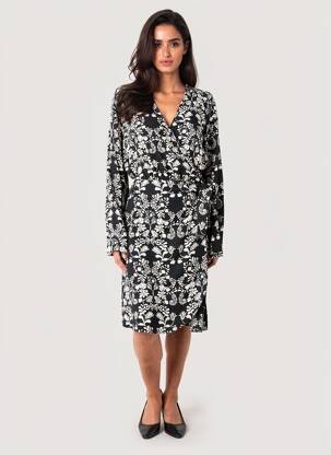 Rochie midi imprimeu fantezie mâneci lungi negru ICHI femeie