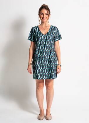 Rochie scurtă mâneci scurte mâneci scurte verde COTON DU MONDE femeie