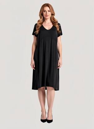 Rochie midi croială fluidă mâneci scurte negru ÉTYMOLOGIE femeie