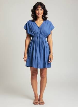 Rochie scurtă mâneci scurte mâneci scurte albastru C'EST BEAU LA VIE femeie