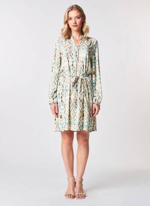 Rochie midi imprimeu fantezie mâneci lungi verde ICHI femeie
