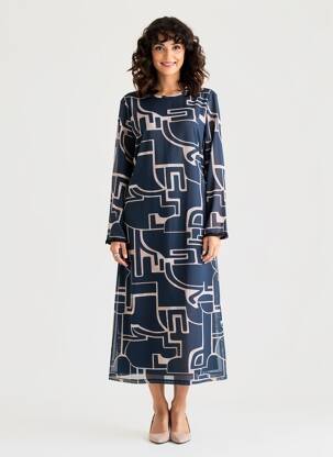 Rochie lungă imprimeu fantezie mâneci lungi albastru STREET ONE femeie