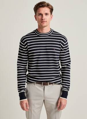 Pulover guler rotund mâneci lungi albastru TOMMY HILFIGER bărbat