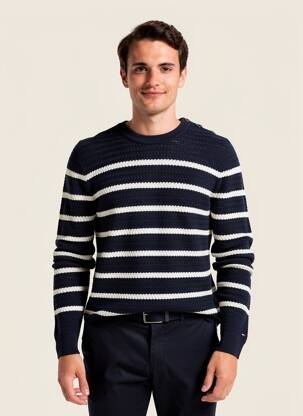 Pulover guler rotund mâneci lungi albastru TOMMY HILFIGER bărbat