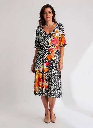 Rochie midi mâneci scurte mâneci scurte negru FUEGO WOMAN femeie