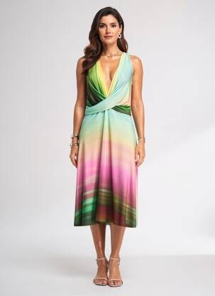 Rochie midi fără mâneci fără mâneci verde EROKE femeie