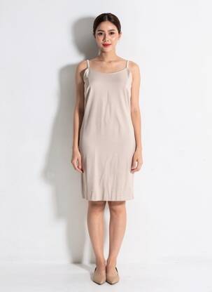 Rochie midi guler rotund bretele subțiri bej CHEMA BLANCO femeie