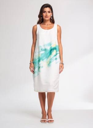 Rochie midi croială fluidă fără mâneci bej ANDAMIO femeie