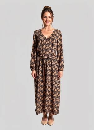 Rochie lungă imprimeu fantezie mâneci lungi negru GEISHA femeie