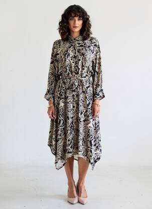 Rochie midi imprimeu fantezie mâneci lungi negru LPB LES PETITES BOMBES  femeie