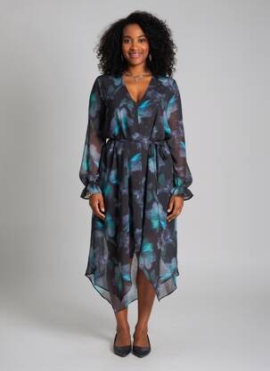 Rochie midi croială fluidă mâneci lungi albastru LPB LES PETITES BOMBES  femeie