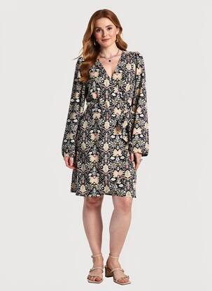 Rochie midi imprimeu fantezie mâneci lungi negru GARCIA femeie
