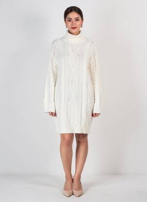 Rochie pulover croială dreaptă mâneci lungi alb CREAM femeie
