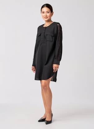 Rochie scurtă croială fluidă mâneci lungi negru FRANSA femeie