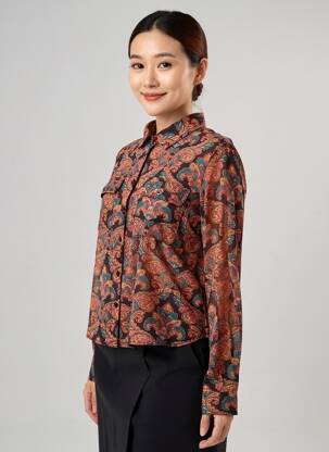 Cămașă imprimeu floral mâneci lungi negru MOLLY BRACKEN femeie