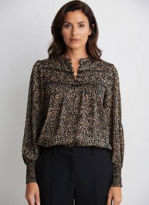 Bluză țesătură poplin mâneci lungi negru GARCIA femeie
