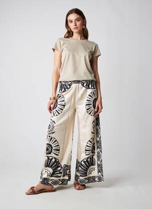 Pantalon larg croială fluidă talie înaltă bej NEKANE femeie