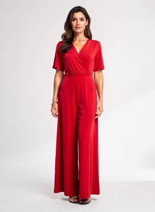 Salopetă-pantalon mâneci scurte mâneci scurte roșu SURKANA femeie
