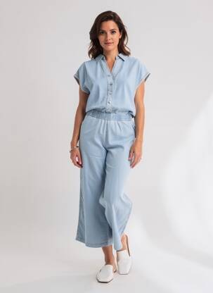 Salopetă-pantalon guler de bluză mâneci scurte albastru STREET ONE femeie