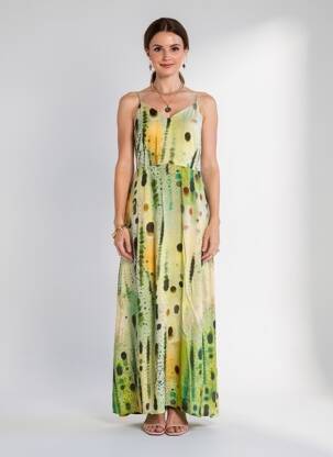 Rochie lungă imprimeu fantezie bretele subțiri verde SURKANA femeie