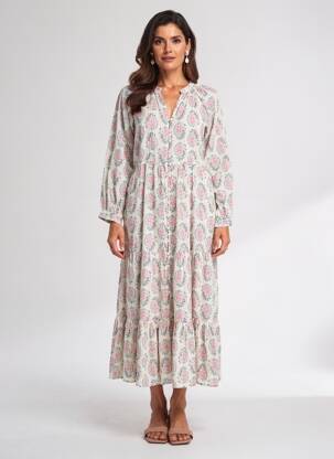Rochie lungă mâneci lungi mâneci lungi bej MAISON HOTEL femeie