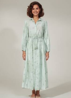 Rochie lungă mâneci lungi mâneci lungi verde MAISON HOTEL femeie