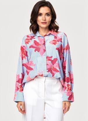 Cămașă imprimeu floral mâneci lungi albastru GEISHA femeie