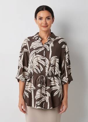 Tunică mâneci lungi guler de bluză maro GEISHA femeie