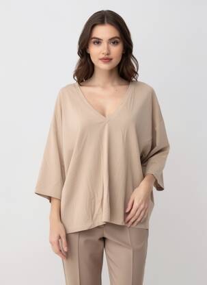 Top croială fluidă mâneci 3/4 bej IMPERIAL femeie