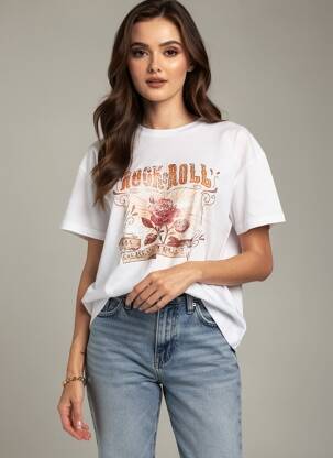 Tricou serigrafie flockată mâneci scurte alb PLEASE femeie