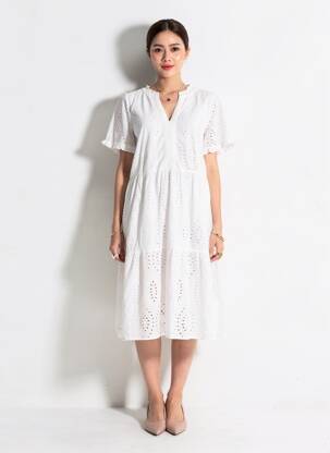Rochie midi mâneci scurte mâneci scurte alb STREET ONE femeie