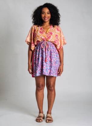 Rochie scurtă croială fluidă mâneci scurte roz LARAETHNICS femeie