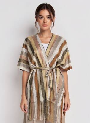 Jachete kimono guler în v maro LARAETHNICS femeie